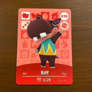 Animal Crossing Biff Amiibo Card #70